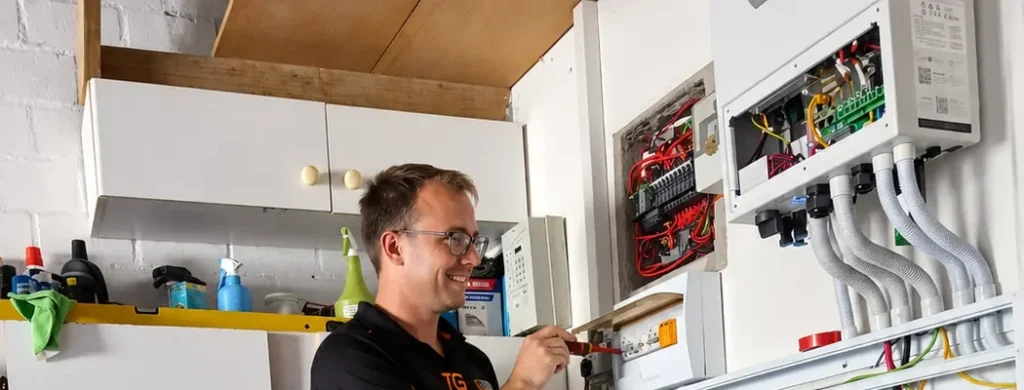 Thermo Group technician installing a rooftop solar inverter for a home in Parklands, Cape Town