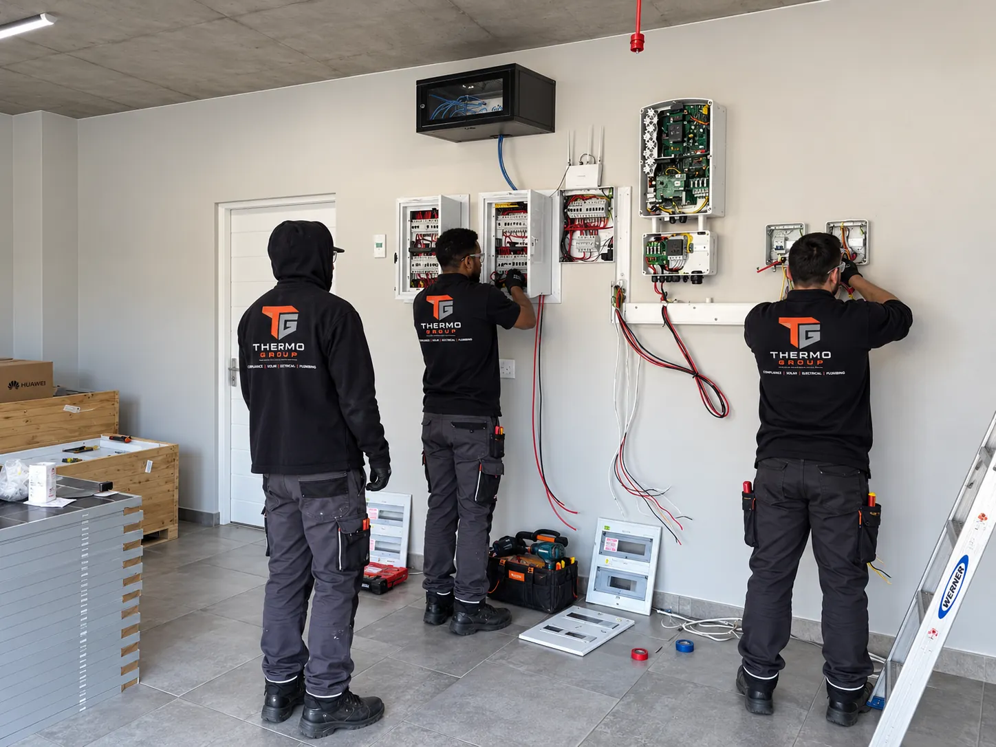 Thermo Group technicians installing distribution boards on a Somerset West project